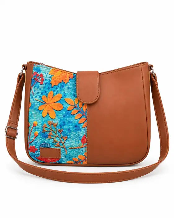 Golden Leaves Handcrafted Sling Bag for Women (Gold, vegan leather) - view 3