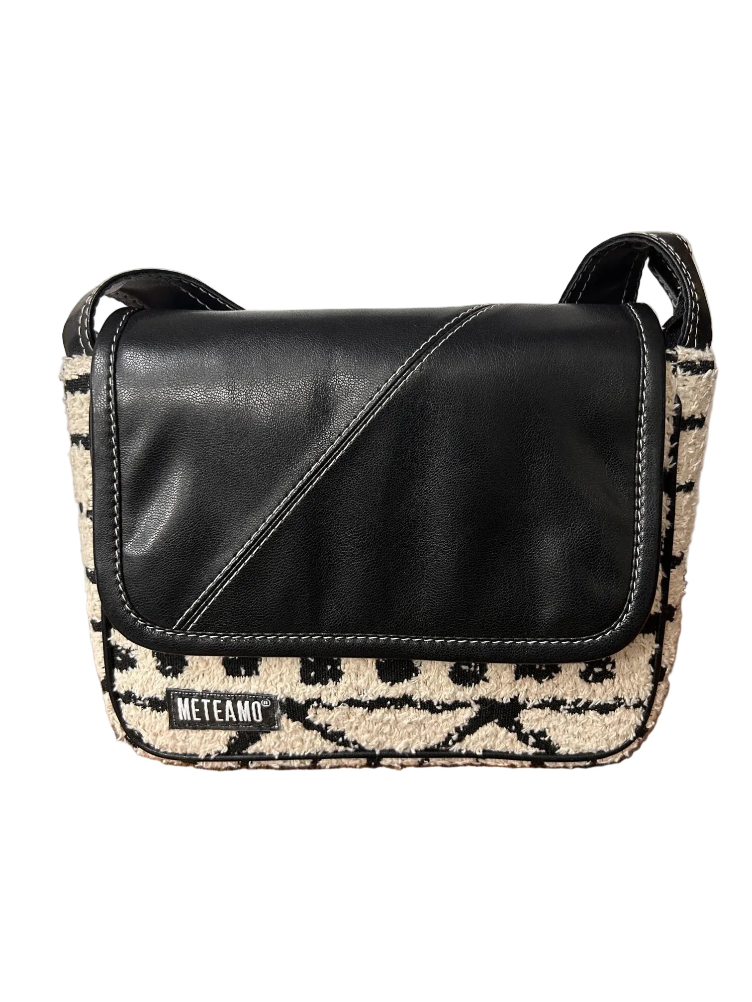 Monochrome Muse black and cream flap shoulder bag for women by METEAMO