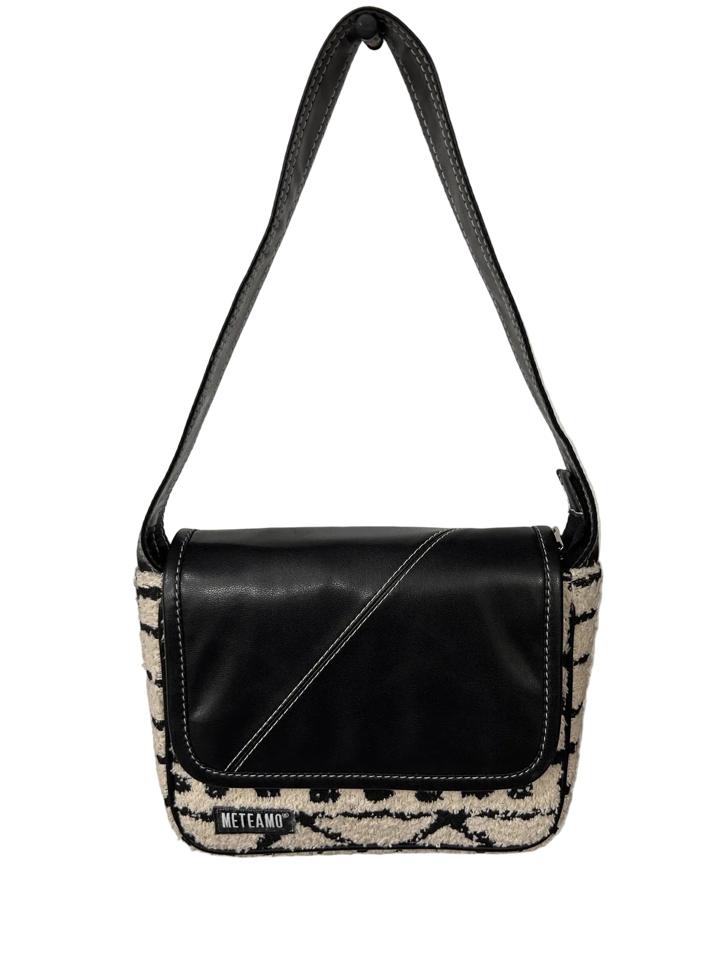 Monochrome Muse black and cream flap shoulder bag for women by METEAMO