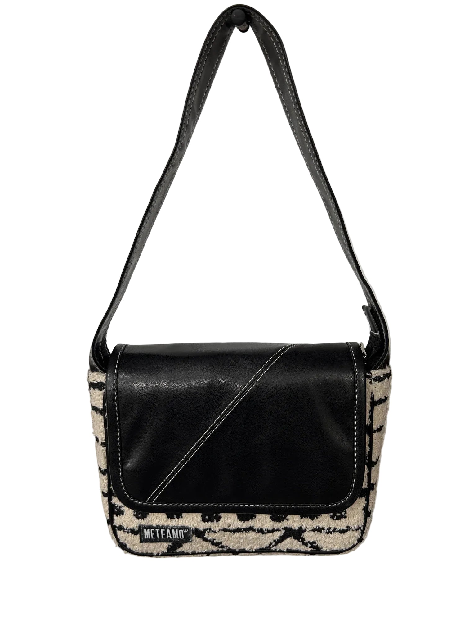 Monochrome Muse black and cream flap shoulder bag for women by METEAMO
