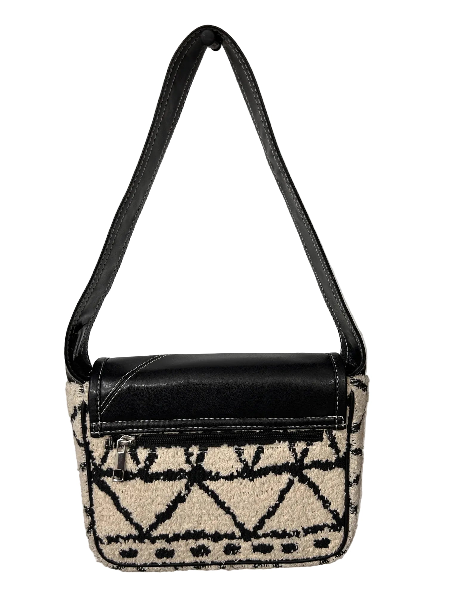 Monochrome Muse black and cream flap shoulder bag for women by METEAMO
