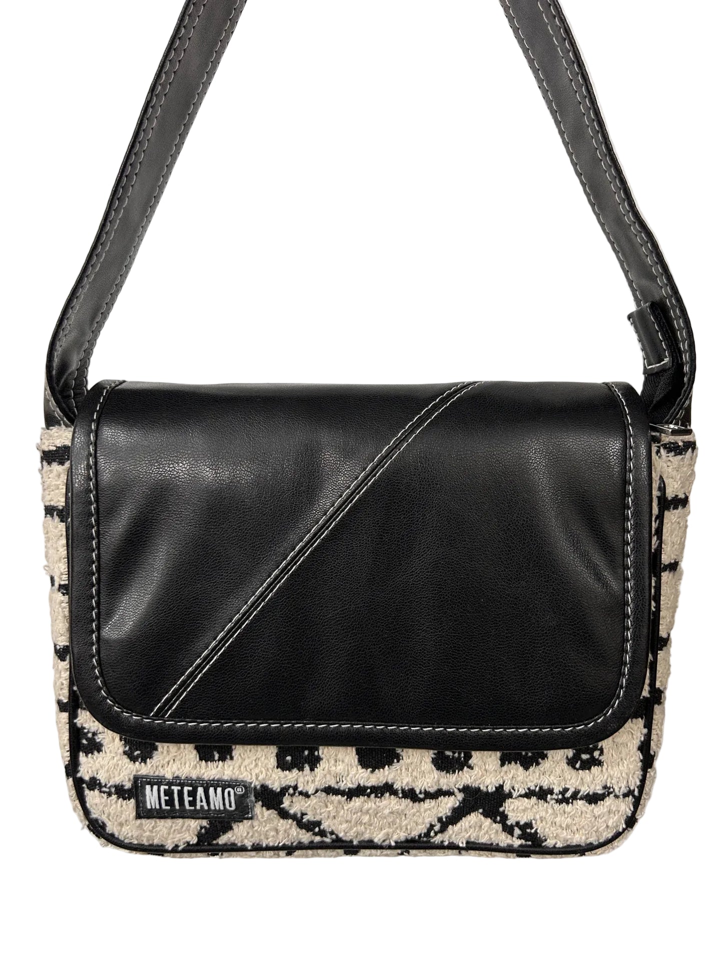 Monochrome Muse black and cream flap shoulder bag for women by METEAMO