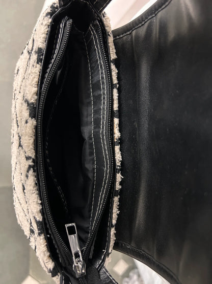 Monochrome Muse black and cream flap shoulder bag for women by METEAMO