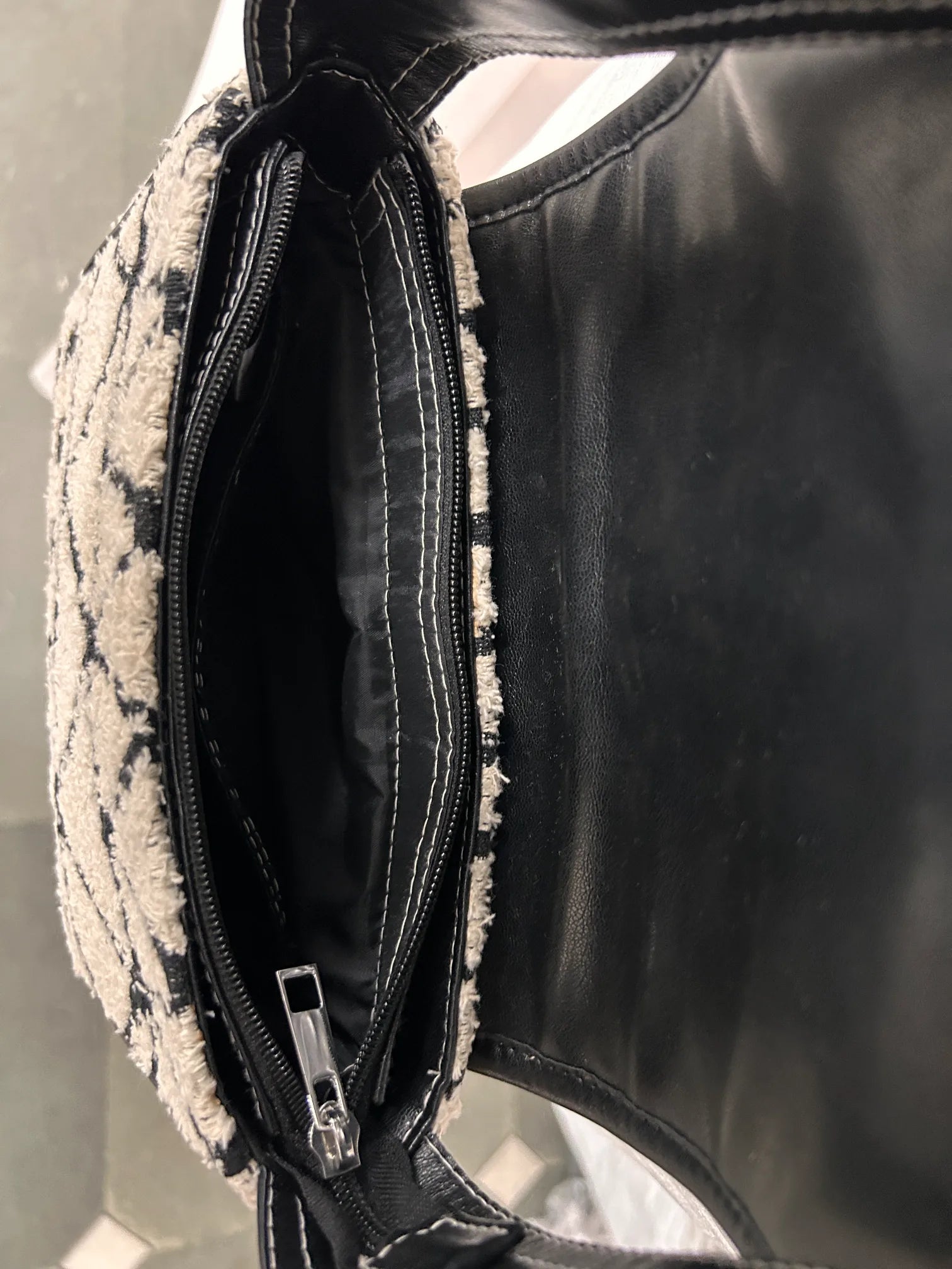 Monochrome Muse black and cream flap shoulder bag for women by METEAMO