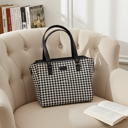 Noir Houndstooth Handcrafted Office Tote for Women