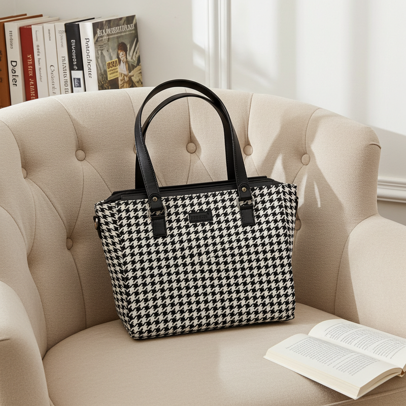 Noir Houndstooth Women's Office Bag