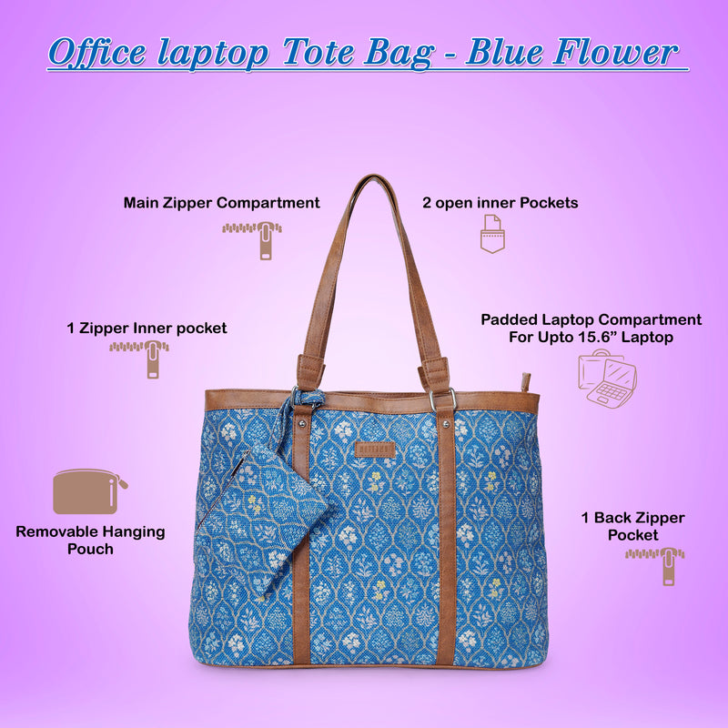 Office Tote - Blue Flowers