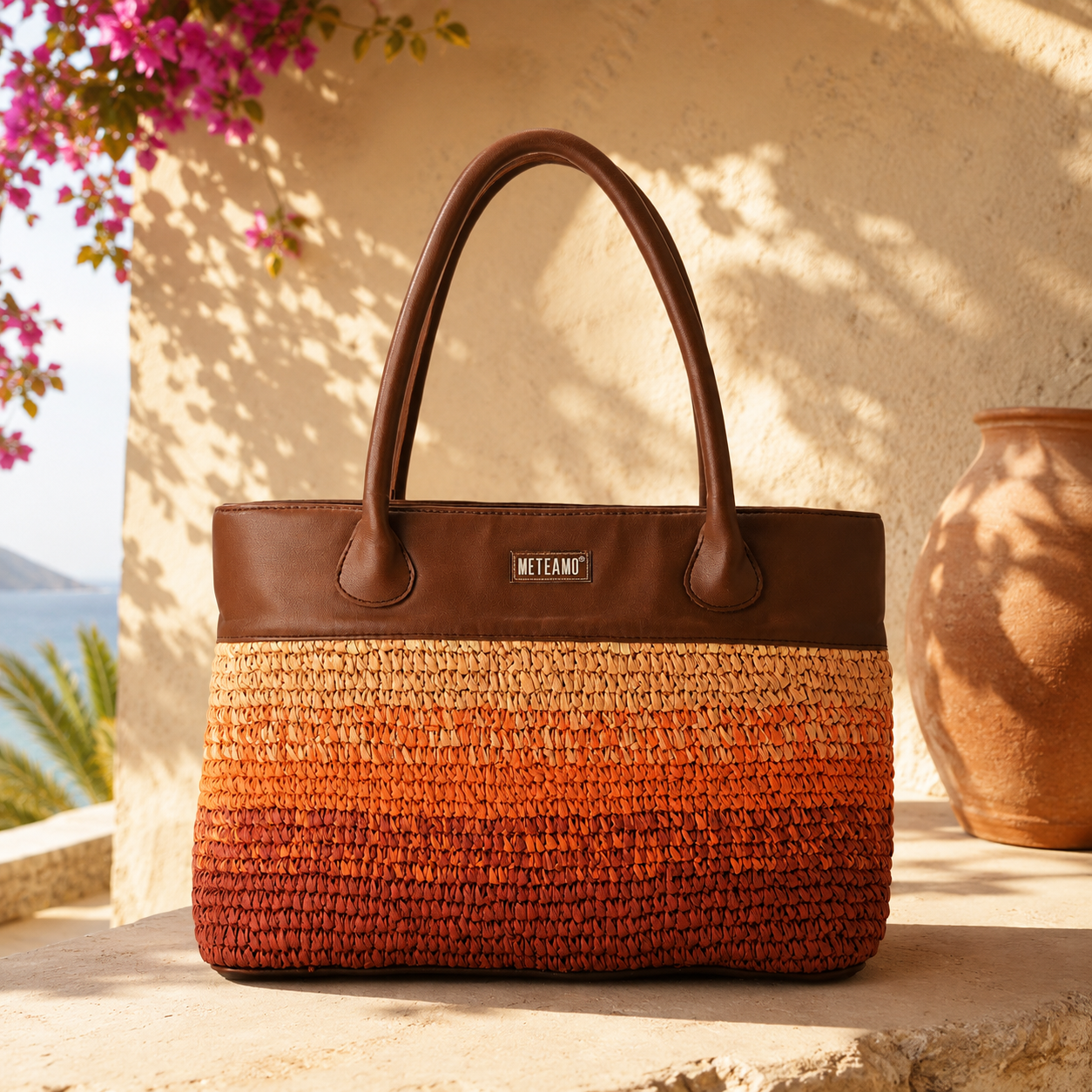 Peach Sunset Raffia Tote Bag