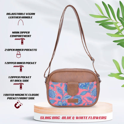 Sling Bag - Blue & White Flowers