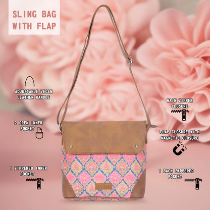 Sling Bag with Flap - Ruhani Pink