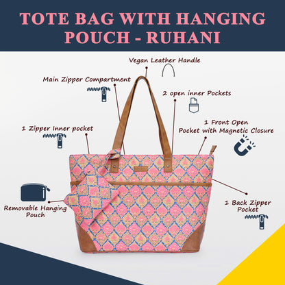 Ruhani Pink - Office Tote Bag with Mini Pouch