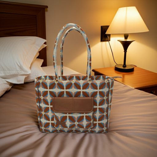 Vintage Petal Office Tote - Burnt Orange (with front pocket)