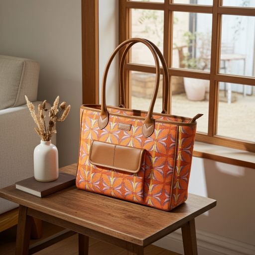 Vintage Petal Office Tote - Tangerine Bliss (with front pocket)