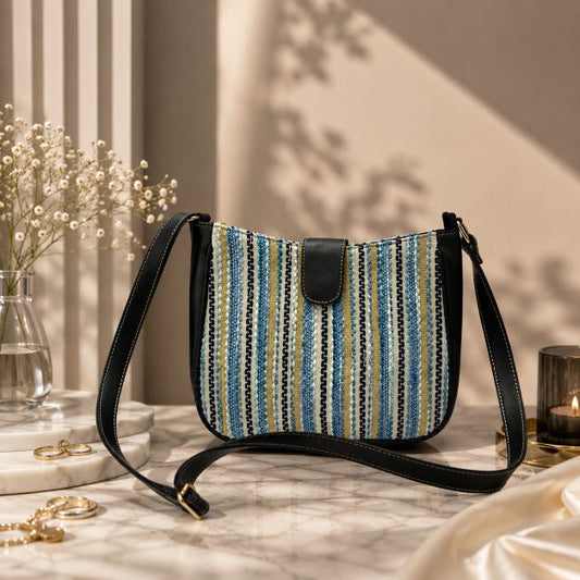 Artisan Weave Sling Bag - Blue Wave