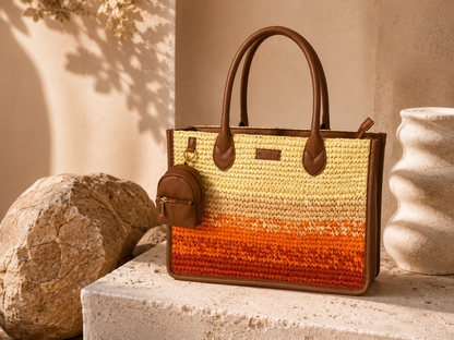Cafe Sunset Handcrafted Raffia Office Tote for Women