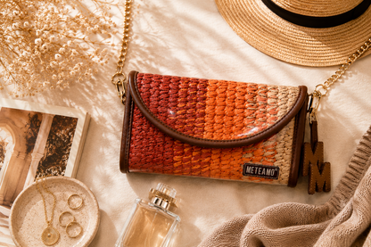Coral Dusk Raffia Flap Bag