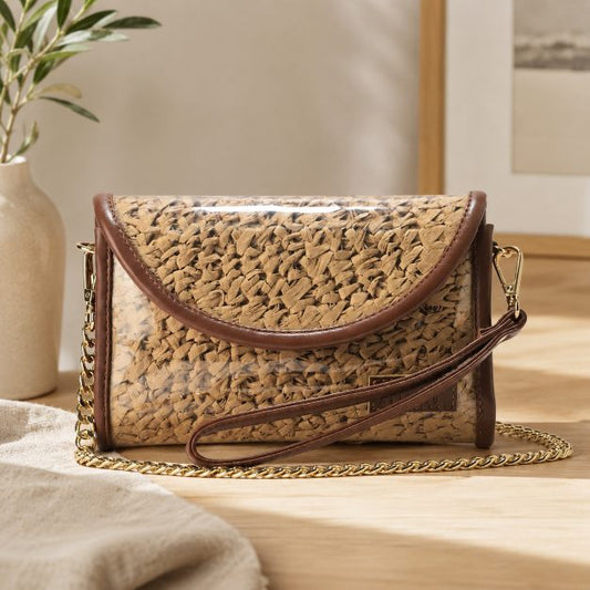 Golden Fold Raffia Flap Bag