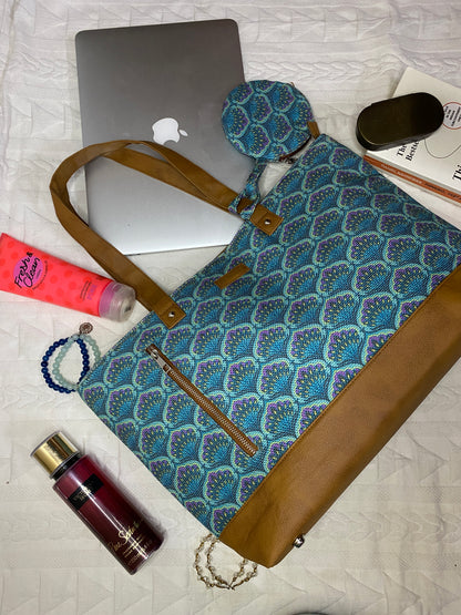 Blue Lotus - Office Tote Bag with Mini Pouch