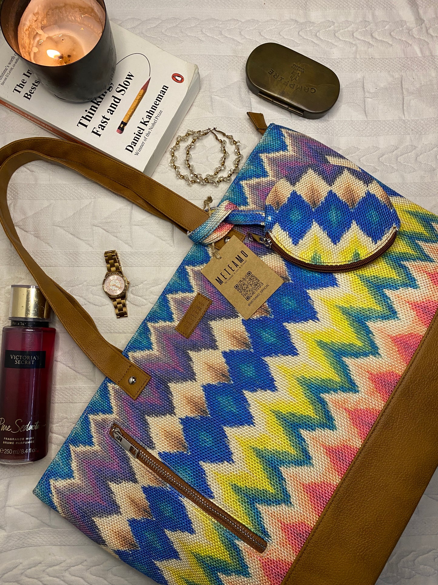 Multicolor Chevron - Office Tote Bag with Mini Pouch