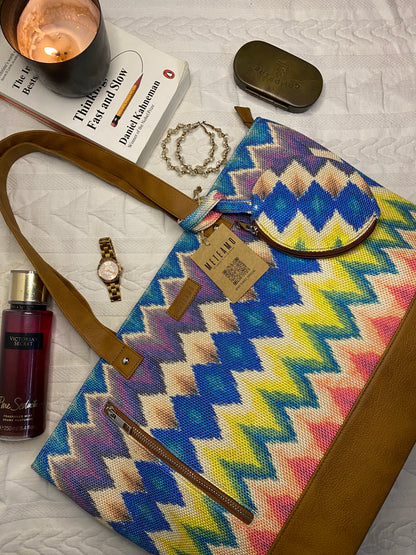 Multicolor Chevron - Office Tote Bag with Mini Pouch