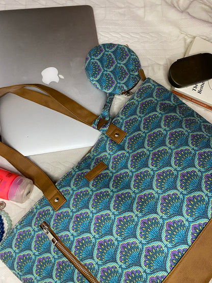 Blue Lotus - Office Tote Bag with Mini Pouch
