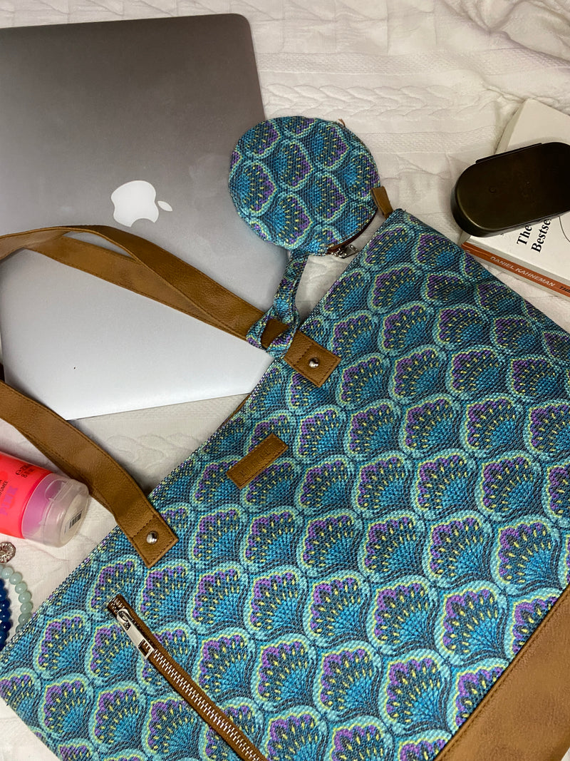 Blue Lotus - Office Tote Bag with Mini Pouch