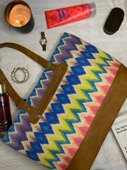 Multicolor Chevron - Office Tote Bag with Mini Pouch