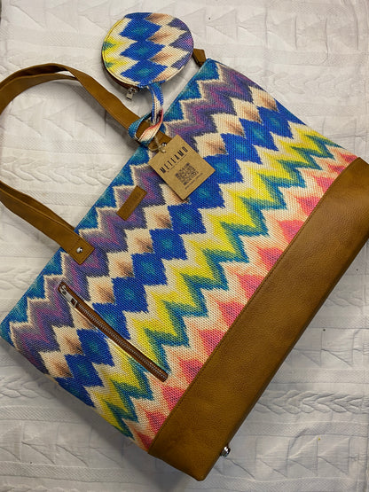 Multicolor Chevron - Office Tote Bag with Mini Pouch