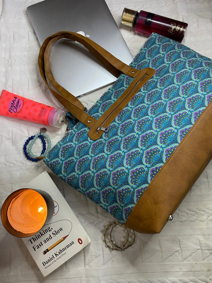 Blue Lotus - Office Tote Bag with Mini Pouch