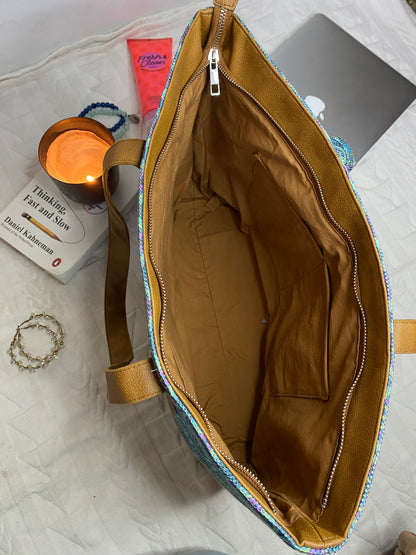 Blue Lotus - Office Tote Bag with Mini Pouch