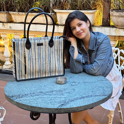 Blue Wave Artisan Weave Handcrafted Office Tote for Women