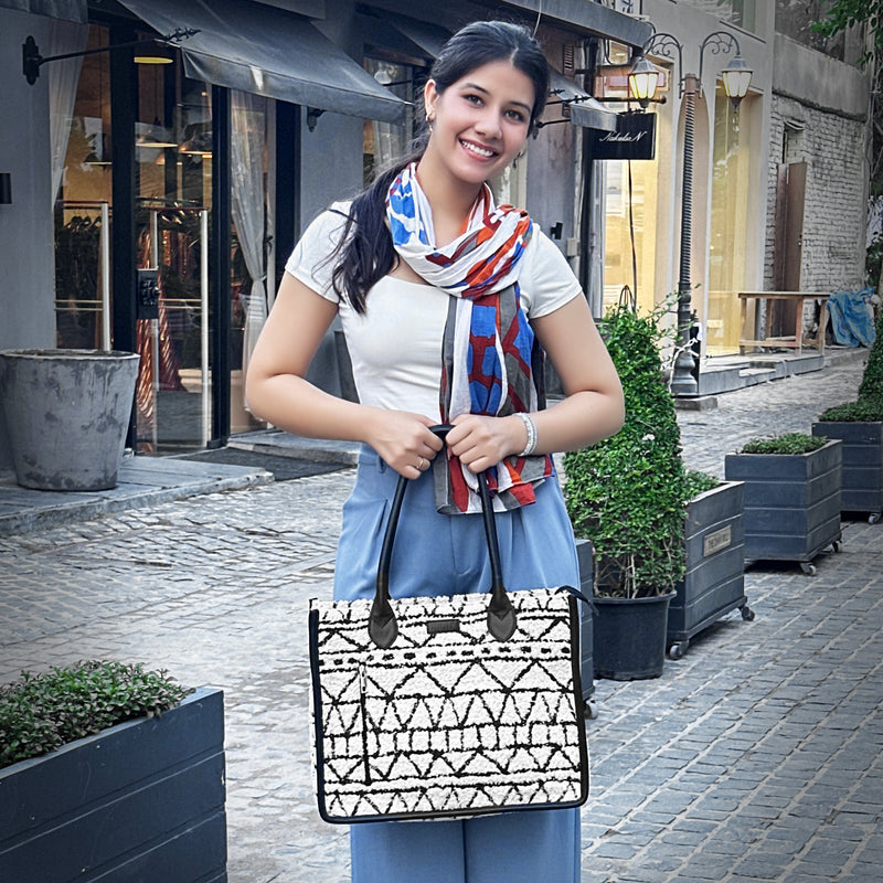Artisan Weave Office Tote - Monochrome Tribal
