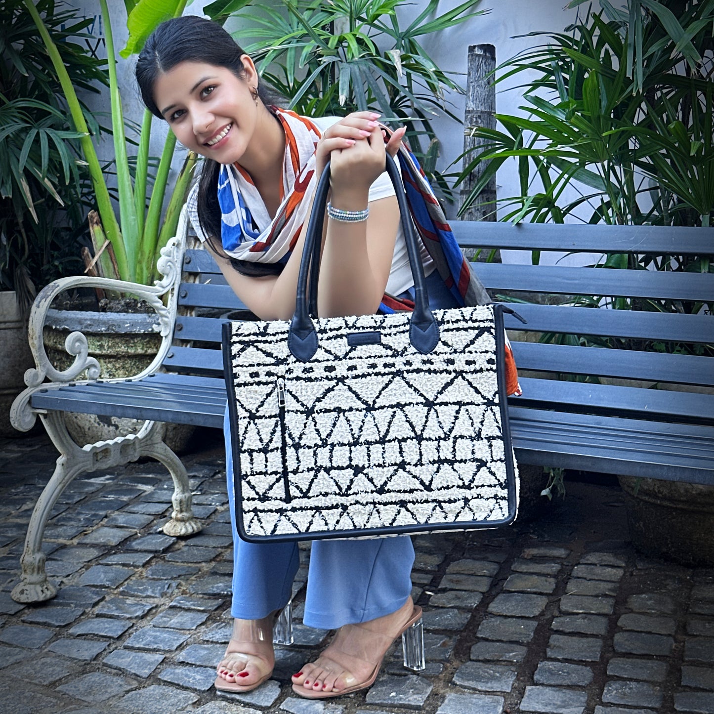 Artisan Weave Office Tote - Monochrome Tribal
