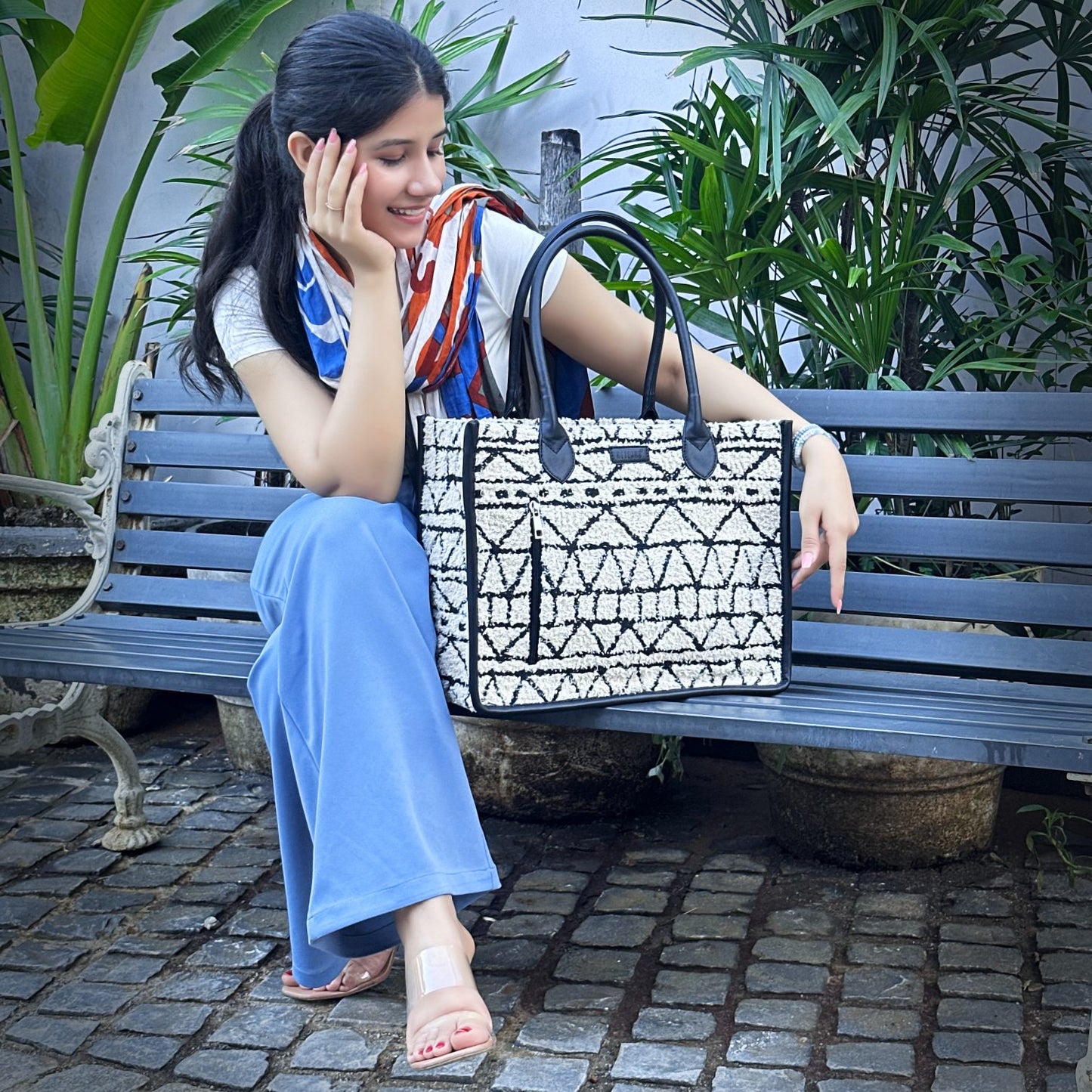 Artisan Weave Office Tote - Monochrome Tribal
