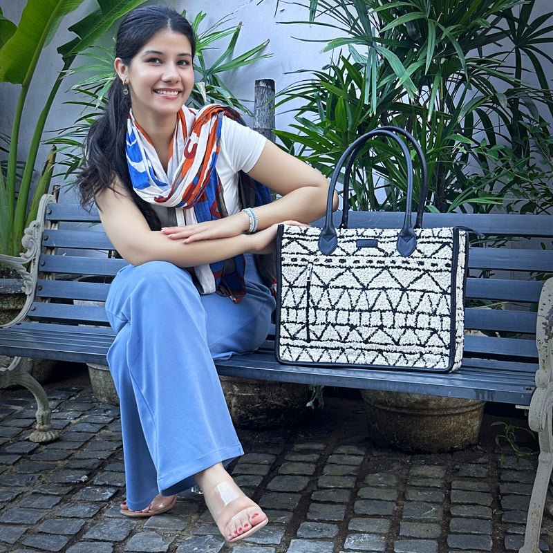 Artisan Weave Office Tote - Monochrome Tribal
