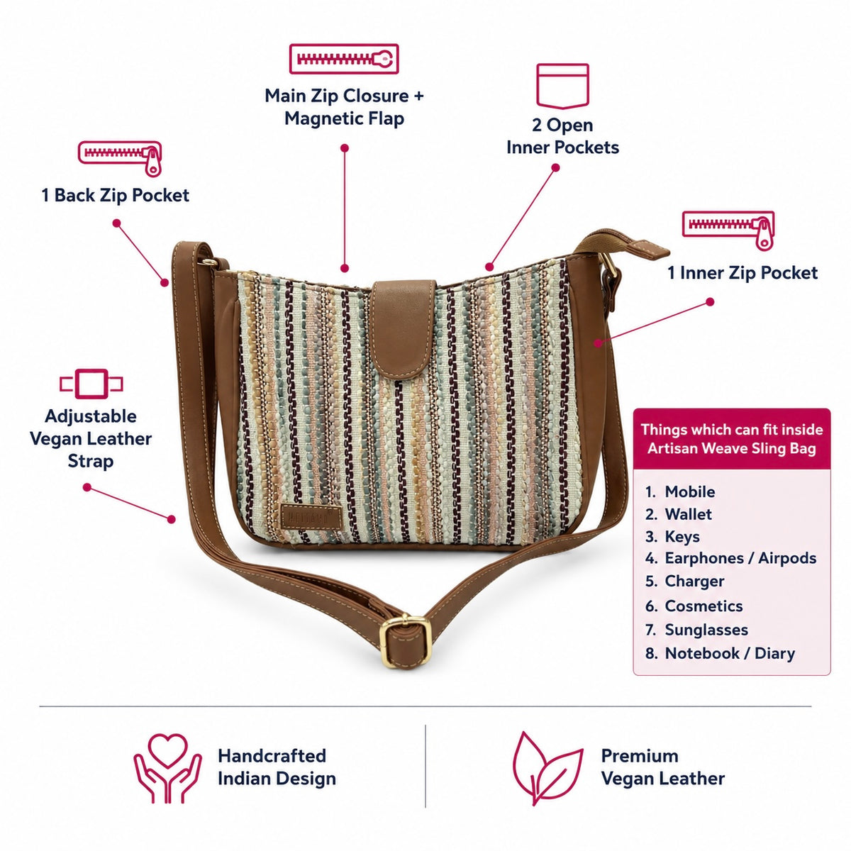 Sand Artisan Weave Handcrafted Sling Bag for Women (Sand, vegan leather) - view 6
