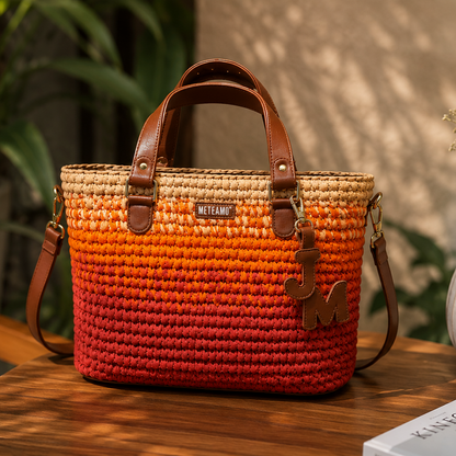 Sunset Bloom Raffia Tote Bag