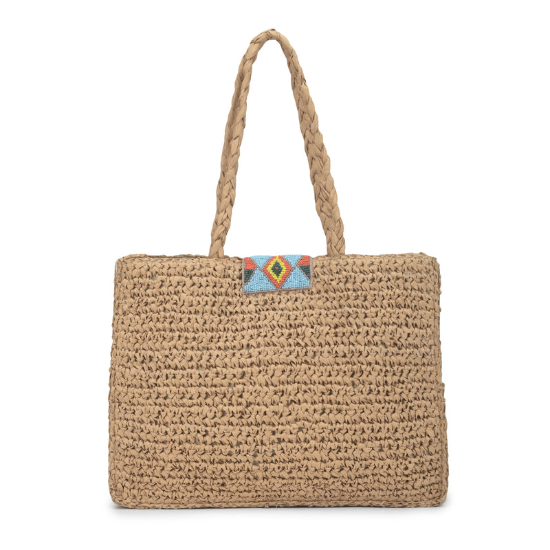 Daalin - Raffia Box Bag with Beaded Decorative Flap