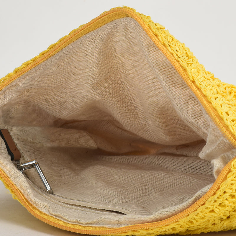 Qamaz - Raffia Sling Bag with Sea Shells - Yellow